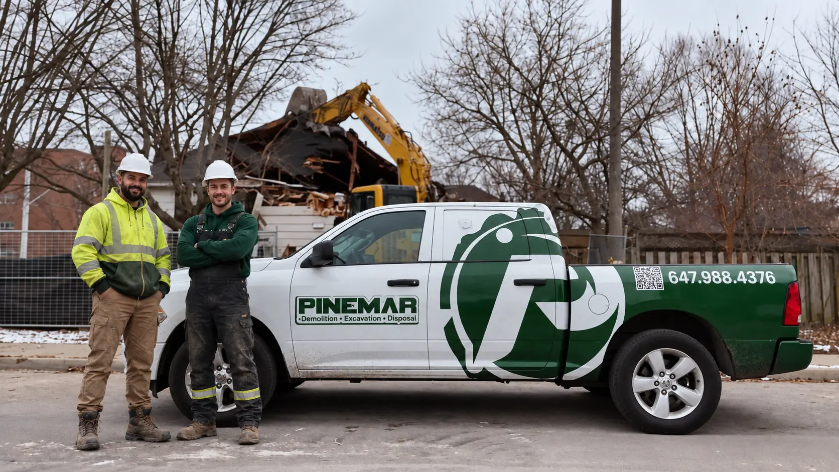 Pinemar team in front of the company truck on a job site